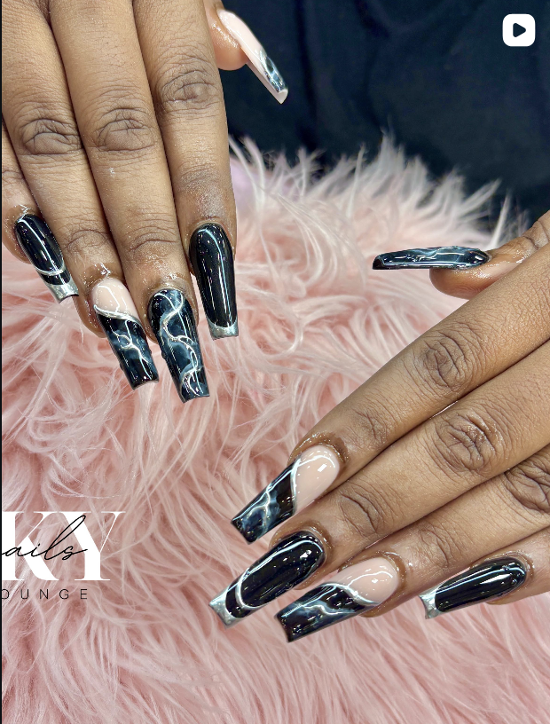 Black chrome coffin nails