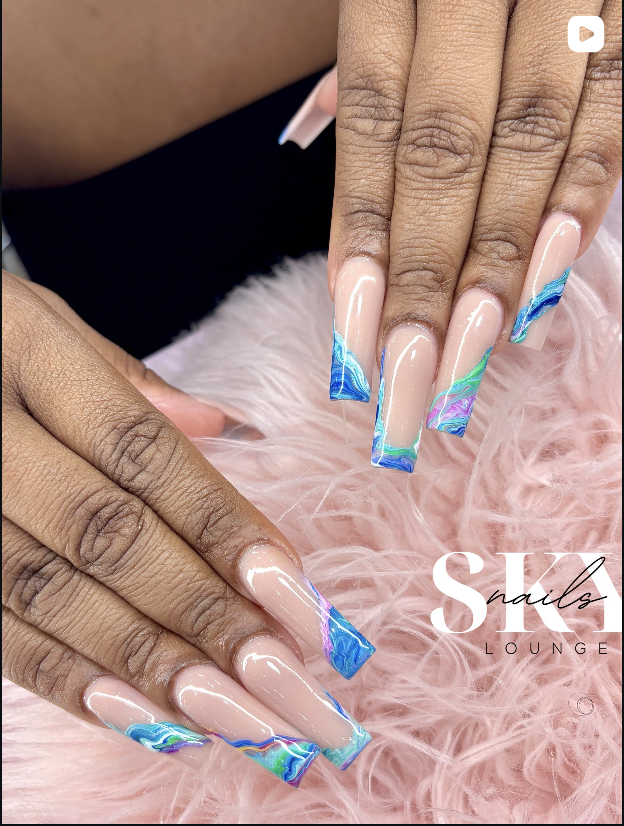 Blue marble tip coffin nails