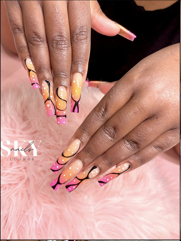 Sunset butterfly wing design coffin nails