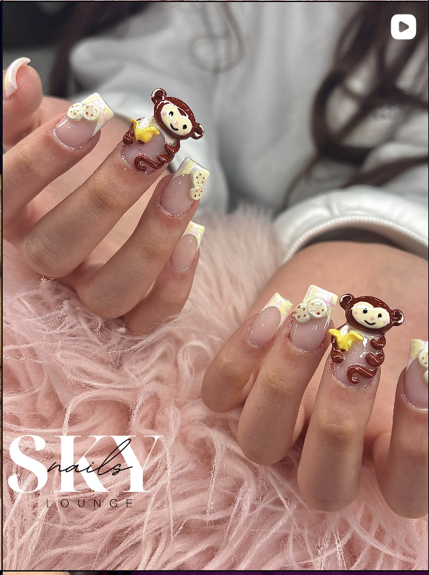 Cute monkey 3D nail art